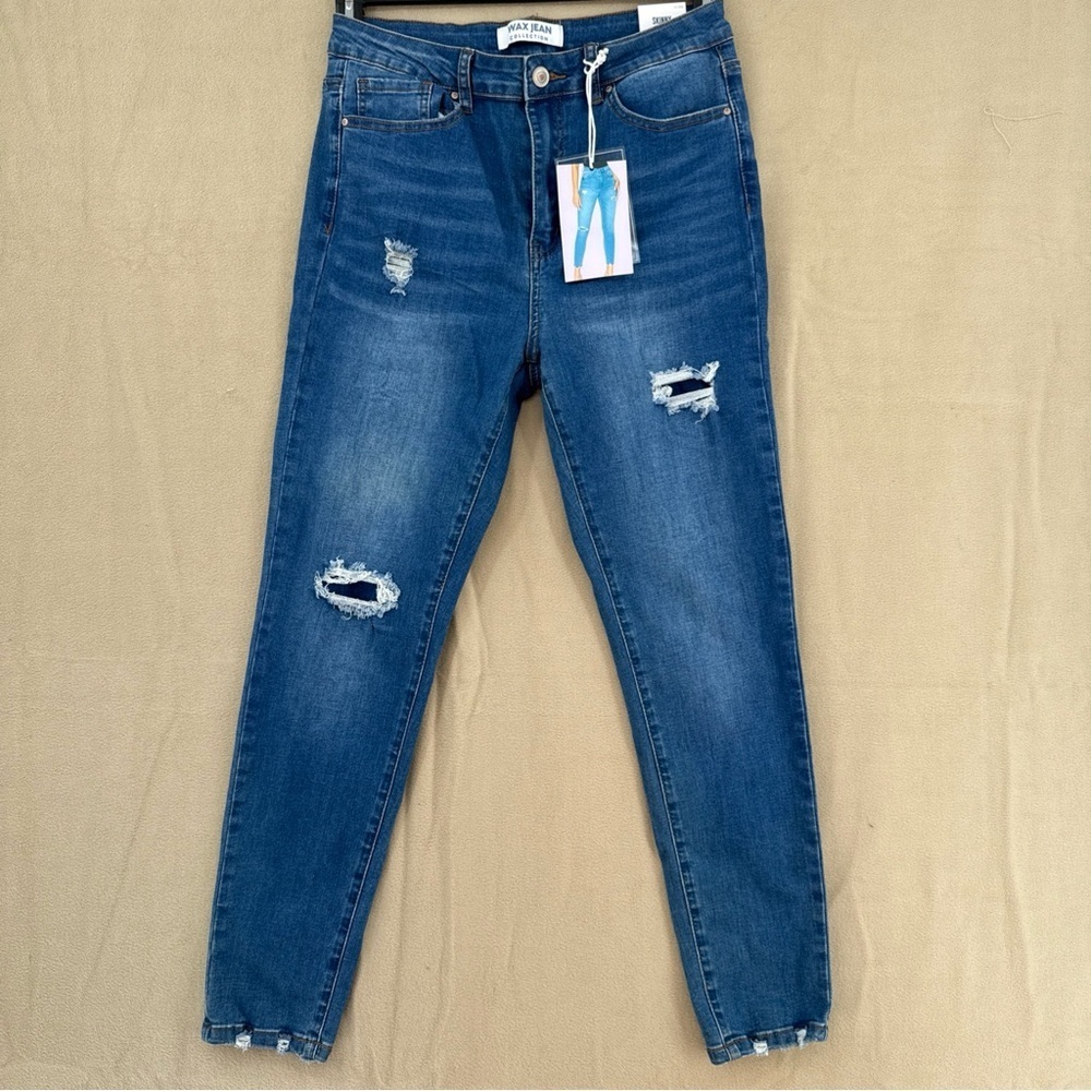 Max Jeans Women's Distressed Dark Blue Skinny Jeans